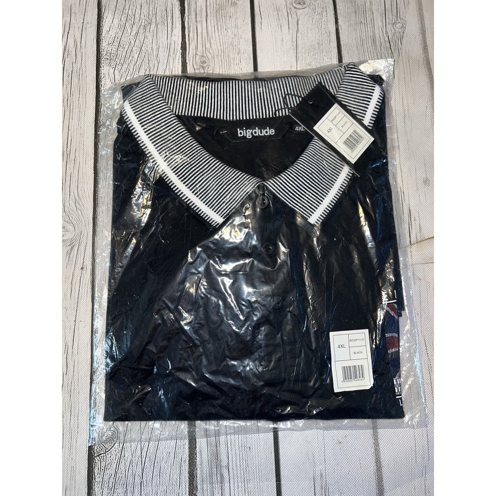 Big Dude Black Polo Short Sleeve, Size 4XL, Preppy, Golf